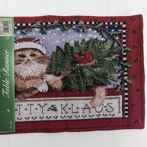 Christmas Cats Kitty Klaus Tapestry Table Runner 36" Windham Home Collection New